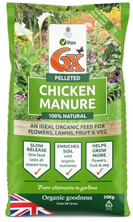 6X Pelleted Chicken Manure 20kg – Organic Fertiliser, Soil Improver, Rich Plant Food for Flowers & Vegetables