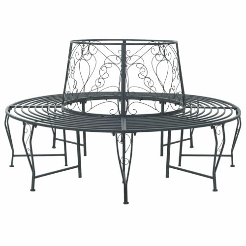 vidaXL Panchina per Alberi 8-Numero di posti Ø 160 x 89 cm Acciaio, Panchina elegante per esterni, resistente agli agenti atmosferici, mobile moderno per giardino e patio