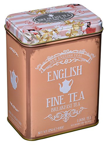 New English Teas Floral Tea Tin containing 125g Loose-Leaf English Breakfast Tea