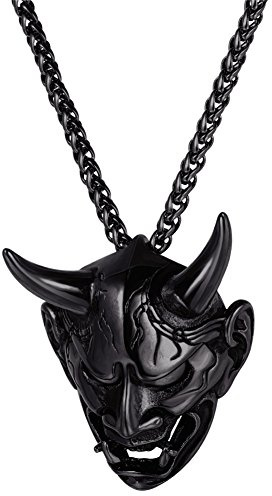 U7 Herren Halskette Gotik Biker Schmuck Teufel Maske Dämon Horn Anhänger Halskette Samurai Schwarz Metall plattiert Totenkopf Schädel Halsschmuck Modeschmuck für Jungen Damen