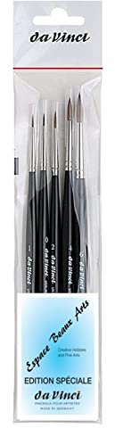 DaVinci ESPACE BEAUX ARTS Künstlerpinselset - Pinsel-Set aus Kolinsky Rotmarder-Haar, Größe 0, 1, 2, 4, 6, Schwarz