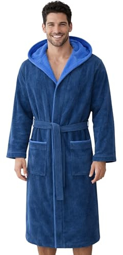 Morgenstern accappatoio da uomo con cappuccio puro cotone vestaglia lungo Finn blu taglia XL