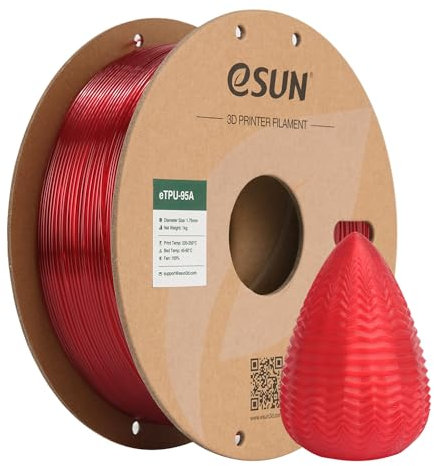 eSUN Flexibles TPU Filament 1.75mm, 3D Drucker Filament TPU-95A, Maßgenauigkeit +/- 0.05mm, 1kg Spule (2.2 LBS) 3D Druck Filament für 3D Drucker, Transparent Rot