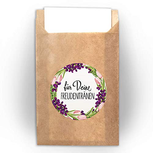 200 Aufkleber für Freudentränen + 200 Tüten/braun Hochzeit, Taufe/Taschentuchverpackung Geschenkverpackung Geschenktüten mit Sticker/Tulpen rosa