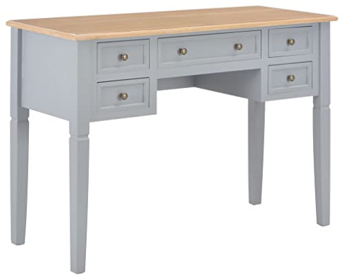 vidaXL Holz Schreibtisch mit 5 Schubladen Computertisch Arbeitstisch Bürotisch Laptoptisch PC Tisch Holztisch Büromöbel Braun Grau 109,5x45x77,5 cm