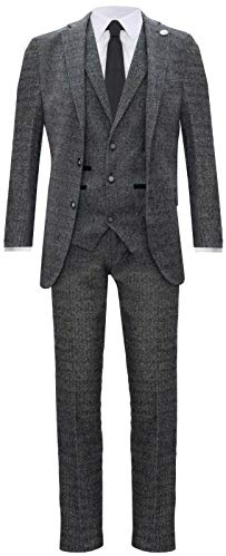 Abito da Uomo Grigio Classico 3 Pezzi in Tweed a Spina di Pesce Blinders 48