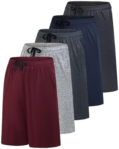 Real Essentials Herr 5 pack: 9 tum Dry-Fit-shorts – atletiskt gym, träning, basket, löpning, avslappnade loungeaktiva fickor, Set E, 3XL
