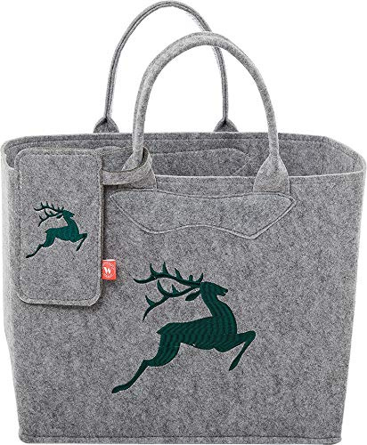 Witzgall Filz Trachtentasche 3553/56/46H mit Handytasche H38x20x30cm gestickten Hirsch Grün
