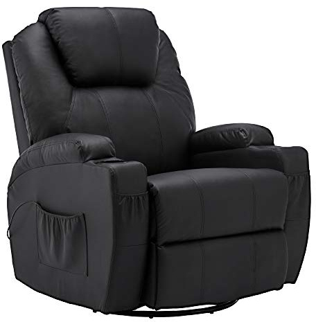 M MCombo Massagesessel Fernsehsessel Relaxsessel 7020, mit Heizung, Dreh 360° Schaukel, manuell verstellbar (Schwarz-Kunstleder)