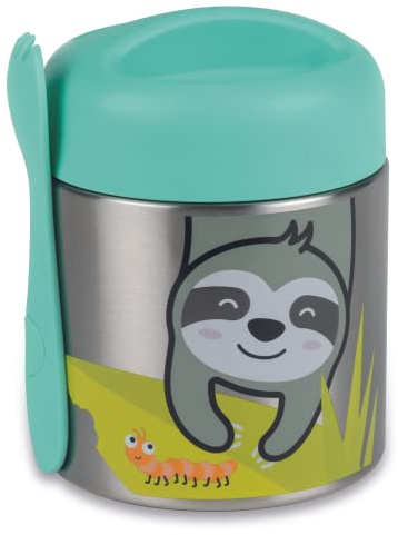 TUM TUM Kids Food Flask with Magnetic Spork & Easy Open Lid, Insulated Food Jar, 300ml, Stanley Sloth