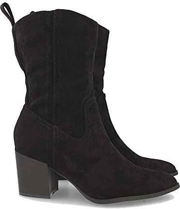 shoes&blues.es 60284-Botin de Mujer, con Tacon Alto Cuadrado, de Punta Fina, Estampado Liso, y Cierre de Cremallera, Otono Invierno 2021. Talla 36 Negro