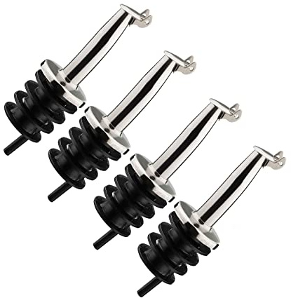 Westmark 4 Spirituosen-/Öl-Ausgießer für Flaschen, mit Kläppchen, mit Luftröhrchen, Metall/rostfreier Edelstahl, Kunststoffkorken, Inox Gastro, Silber, 468222E3