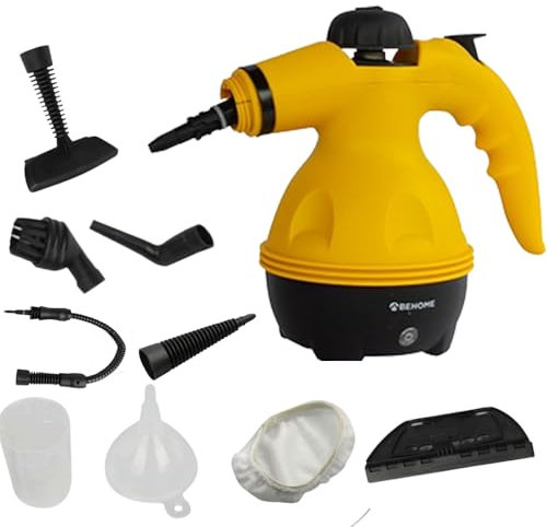 BEHOME Pulitore a Vapore Portatile per Casa e Tessuti, 9 Accessori per rimuovere le macchie, Pulisce, sgrassa, sterilizza, toglie le macchie da divani, tappeti sedili, auto
