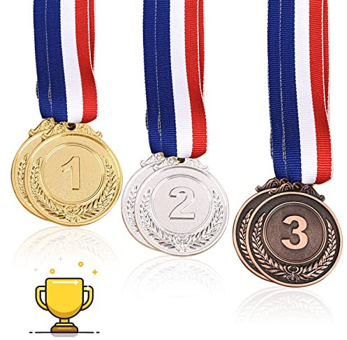 VEGCOO Medaillen, 6 Stück Gold Silber Bronze Medaille 5.2cm Für Kinder/Teenager, Marathon Medaillen Fussball Kinder Für Sport/Kindergarten/Wettkämpfe/Preise