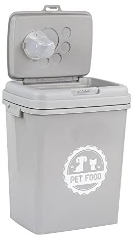 YORKSHIRE HOMEWARE 40L/15KG Pet Food Storage Box | Plastic Container with Integrated Scoop & Flip Top Locking System | Birds Pet Dog Cat Animal Dry Feed Bin Grey