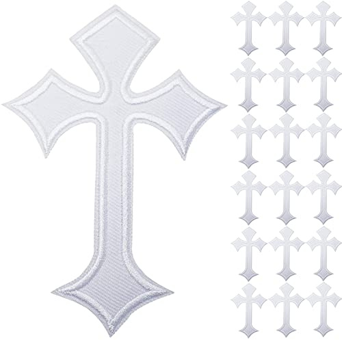 20 Stück Kreuz-Aufnäher zum Aufbügeln, bestickt, Vintage-Kreuz-Applikation, dekorativ, personalisierbar, für Kleidung, DIY, Jacken, Hemden, Hüte, Rucksäcke, Jeans (weiß)