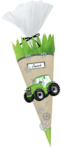 Ursus SCHULTÜTEN BASTELSET Green&Easy - aus Graspapier Einschulung Schulanfang - Zuckertüte für Jungen und Mädchen zum Basteln - Bastelschultüte (grün - Motiv Traktor)