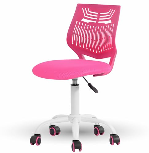 FurnitureR Mordern Small Desk Chair, Ergonomic Study Chair for Teens Boys & Girls, Height Adjustable 360 Swivel Kids Rolling Chair for Home/Bedroom/School/Study Room,Purple (Pink-1)