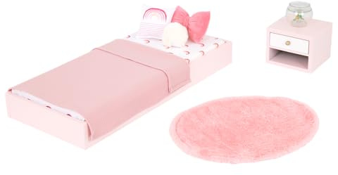 Vår generation – dockhusmöbler – plattformssäng och nattduksbord – 46 cm docktillbehör – fantasispel – leksak för barn från 3 år – OG Sweet Snuggles sovrumsset