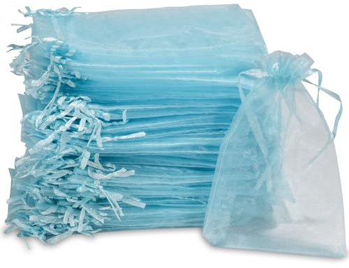 Carehabi jul presentpåsar organzapåsar presentpåse organza smyckespåse bröllop påsar lavendelpåsar bröllopsföredragning 50 stycken 7 x 9 cm ljusblå