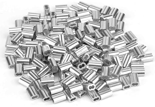 QZOOVNJ 3/32(2.5mm) Aluminum Crimping Loop Sleeves, Wire Rope Sleeves, Double Crimp Sleeve Cable Ferrule for Wire Rope and Cable 100PCS (3/32(2.5MM))
