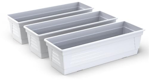 Plastard Blumenkasten 3er Set 60 cm Weiß, Pflanzkasten, Balkonkasten | Witterungs-, UV- & frostbeständig, Deko Pflanztopf ideal für Garten & Balkon, Robuster & vielseitiger Pflanzkübel 14 Liter
