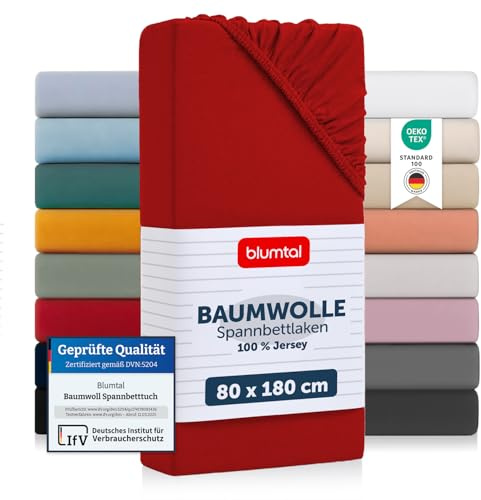 Blumtal Sabana Bajera Algodon 80x160-180 cm Jersey - Sábanas Bajeras de 100% Algodón - Sujeta Sábanas Bajeras Certificada Oeko-Tex - Rojo