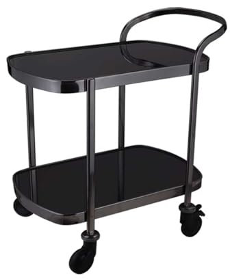 Standregal Küchenregal Schwarzer Weinbar-Servierwagen, 2-stufiger Weinwagen, rollender Barwagen mit Rädern, Aufbewahrung von Weinregalen aus Metallglas, for Küche, Club, Wohnzimmer, Bar, Restaurant Re