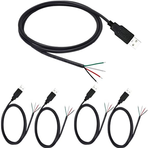 RUNCCI-YUN 5Pcs USB Pigtail Kabel,USB 2.0 Stecker Lötbar 4pin Stecker Kabel für USB-Geräte installiert oder DIY ersetzen Reparatur -1m/39.37 inch