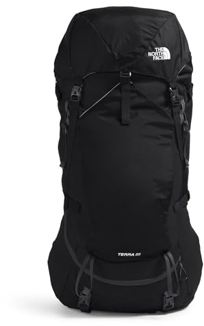 The North Face Terra 55 Backpack - Unisex Hiking Pack, Cinch-Top Opening with Zipper, Pole & Ice Axe Attachments, TNF Black/Asphalt Grey-NPF, Small/Medium