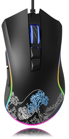 XVX Wired Gaming Mouse, 12000 DPI RGB Mouse with 12 Backlit Modes & 7 Macro Buttons, Gaming Mice Support DIY Keybinding, Gamer Computer Mice for Laptop PC Mac Windows, Wave