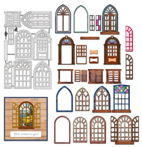 BENECREAT Door Window Frame Metal Die Cuts, Door Cutting Dies Window Frame Lace Embossing Tool Cut Stencils for Album Paper Card Art Craft Scrapbooking Card Making