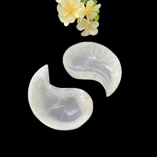 QINGQI Schön Natürlicher Kristall-Selenit-Yin-Yang-Fischteller, Schüssel, weißer Gips, Geschenk (Color : One Set)