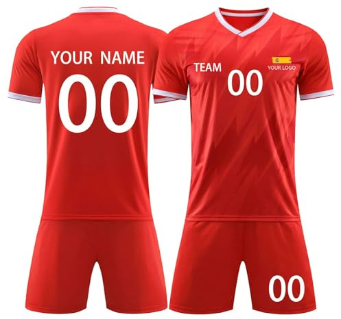 Genérico Española Camisetas de Fútbol Personalizadas para Hombres y Mujeres Unisex Niños y Adultos con Nombre y Número Ropa Futbol Niño Infantil/Adulto 2024/2025 - Réplica Oficial con Liciencia