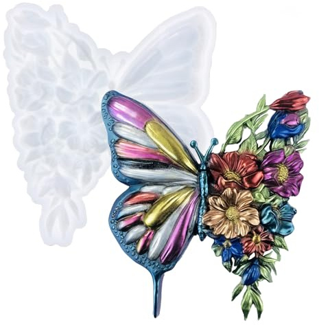 KIUMODIY 3D-Schmetterlings-Silikonform, große Blume, Schmetterling, Epoxidharz, Guss für DIY-Wanddekoration, Heimdekoration und Handwerk