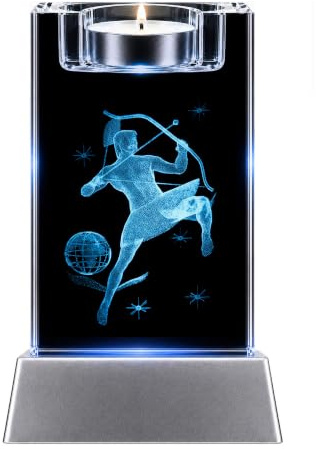 Schütze Sternzeichen Kristall Glas Teelichthalter 3D Laser Gravur LED Nachtlicht Geschenk Dekoration