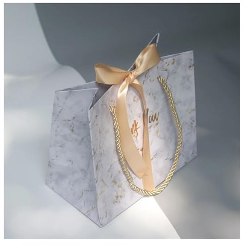 Papiertüten Mit Griffen Kreative Geschenktüte aus grauem Marmor for Weihnachts-/Hochzeits-/Babyparty-/Geburtstagsparty-Gastgeschenke, Geschenkverpackungsbox Papiertragetaschen(Gold)