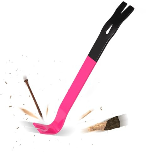 15'' Flat Pry Bar Crow Bar Nail Puller, Pink Black Color Angled Curved Head Metal Wood Board Tire Removing Wrecking Prying Tool Heavy Duty