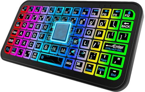 Clavier sans Fil - Petit Clavier avec luminosité réglable | Clavier de | silencieux et rechargeable | Petit clavier sans fil rétro-éclairage coloré | Claviers d'ordinateur rechargeab