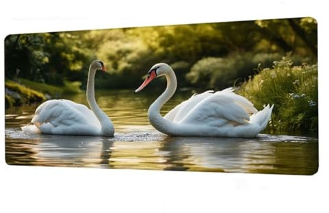 Alfombrilla Ratón XXL 1600x800x3mm,Alfombrilla Escritorio Blanco Mouse Pad Impermeable,Alfombrilla Raton Cisne Alfombrilla Gaming Antideslizante,Desk Mat con Bordes Cosidos,Accesorios Gaming BJ-196