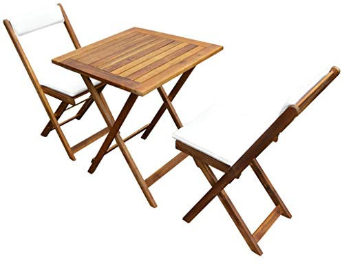 Xichuzi 3-TLG. Bistro-Set Klappbar mit Auflagen, Gartenset Tisch Und Stühle, Balkontisch, Balkon Möbel Für Kleinen Balkon, Terrassenmöbel, Bistrotisch, Gartentisch, Massivholz Akazie
