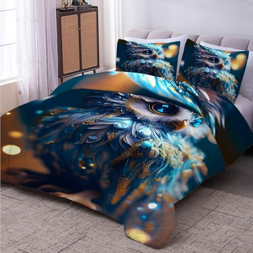 LSSLK Piumino Letto Matrimoniale 4 Stagioni 240x260 cm, Gufo Reversibile Piumone Leggero 260x240 cm, Stampa Animali Uccelli Coperta Trapunta in Microfibra con 2 Federe, Lavabile in Lavatrice