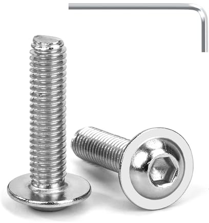 Tunejoy Tornillos de Cabeza Alomada con Brida M6 x 25 mm Tornillo de Cabeza Hexagonal de Acero Inoxidable A2 V2A Tornillos Máquina con llave Allen Rosca Completa 20 Piezas