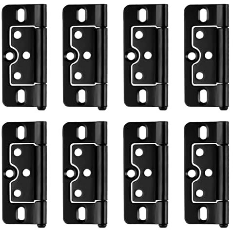 8 Pcs Black Door Hinges 3 Inch x 1.4 Inch, Non Mortise Hinges, Non-Mortise No Noise Bifold Door Hinge Plating for Cupboard Doors Furniture Cabinet Wardrobe Internal External Doors