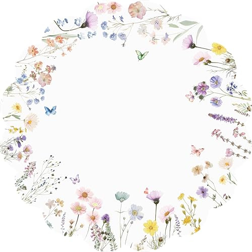 G.R.I - 50 Pcs Spring Flower Paper Place Mats, Watercolor Wildflower Butterfly Disposable Scalloped Place Mats, Floral Round Placemats for Bridal Shower Birthday Wedding Baby Shower Party