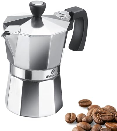 Westmark Cafetera clásica espresso Brasilia, 1 pieza, para 3 tazas, robusta, de aluminio para café aromático, Plata/Negro
