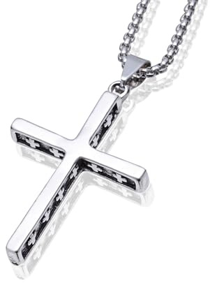 Sahoottie Silver Cross Necklace Men Mens Cross Chain for Men Stainless Steel Silver Cross Necklace for Men Cross Pendant Necklace Mens Jewellery