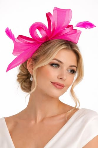 Finecy In Fascinator Hat for Women with Headband Clip Wedding Race Bowler Hat Elegant Royal Ascot Floral Derby Hat Ladies Tea Party Church Cocktail