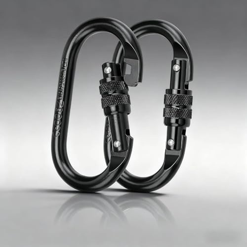 SHENGYIG Karabinerhaken Klettern, 2 Stück Legierter Stahl Schwerlast Karabiner, 25KN (2500KG) Sicherheitskarabiner, Schwarzer Federkarabiner für Bergsteigen, Schaukeln, Klettern