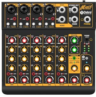 DIGNIFE DJ-Mixer, OTG Metal Mixer DJ Console Mini6 with Bluetooth 48V Power Delay Repaeat Effect for Sound Mixing Console PC Recording(Mini6 OTG)